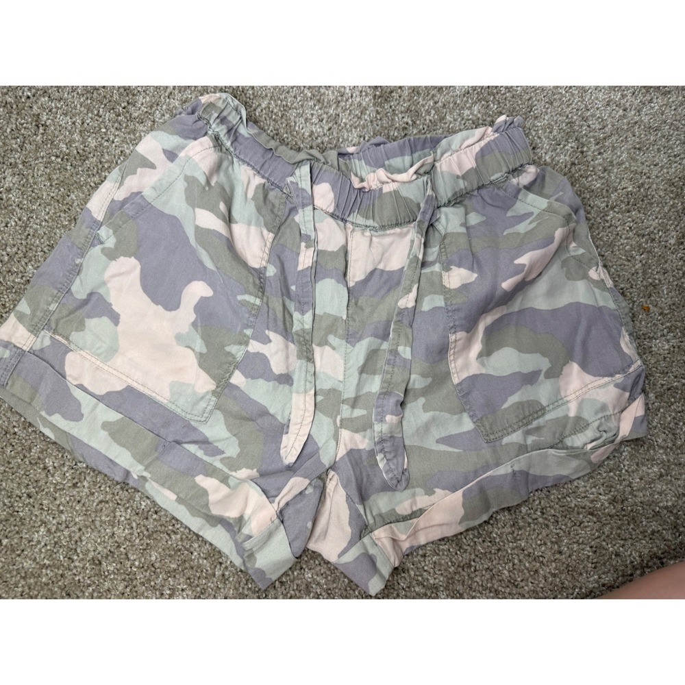 Aerie Camo Paperbag Waist Shorts Green‎ Pink Small Tie Front Utility Pockets